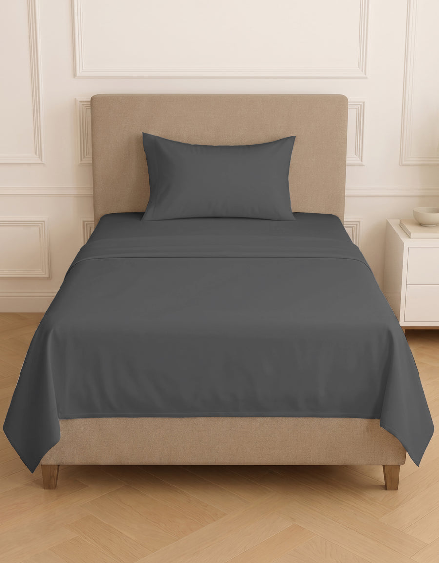 Juego de Sábanas Individual Microfibra 3 Piezas · Sábana de Cajón con Resorte color Gris Oxford