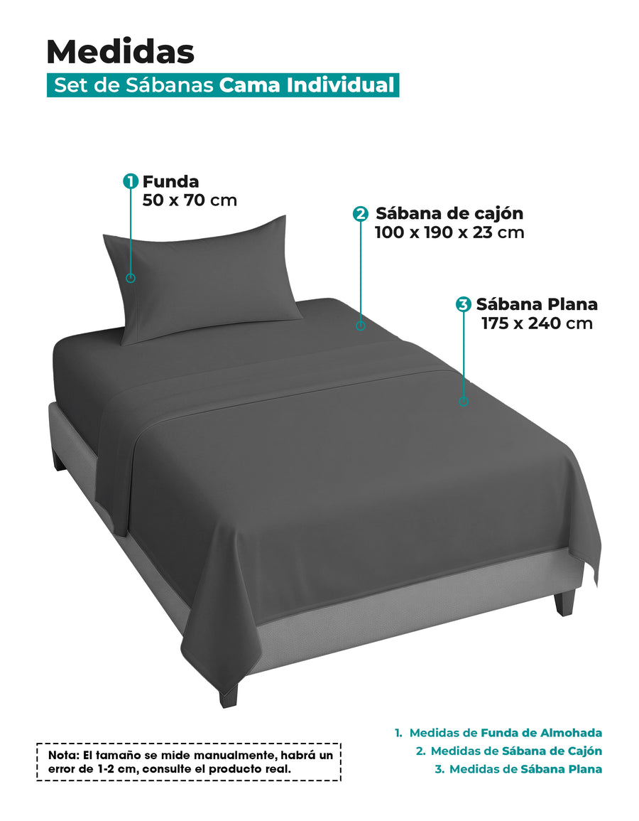 Juego de Sábanas Individual Microfibra 3 Piezas · Sábana de Cajón con Resorte color Gris Oxford