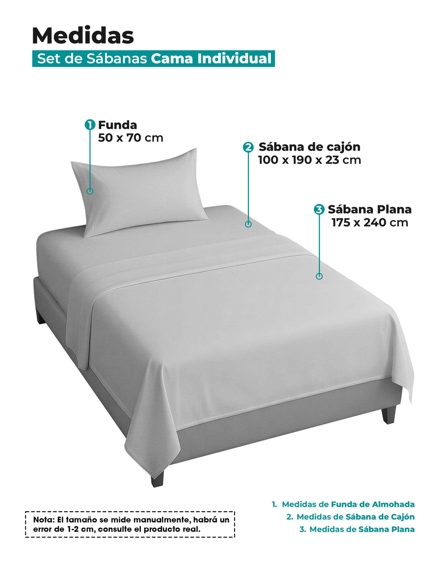 Juego de Sábanas Individual Microfibra 3 Piezas · Sábana de Cajón con Resorte color Gris