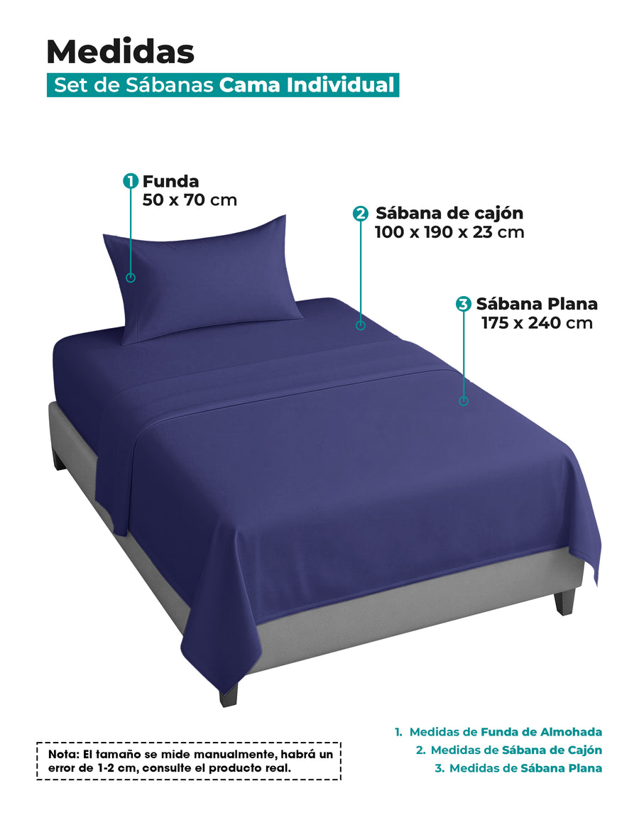 Juego de Sábanas Individual Microfibra 3 Piezas · Sábana de Cajón con Resorte color Azul Marino