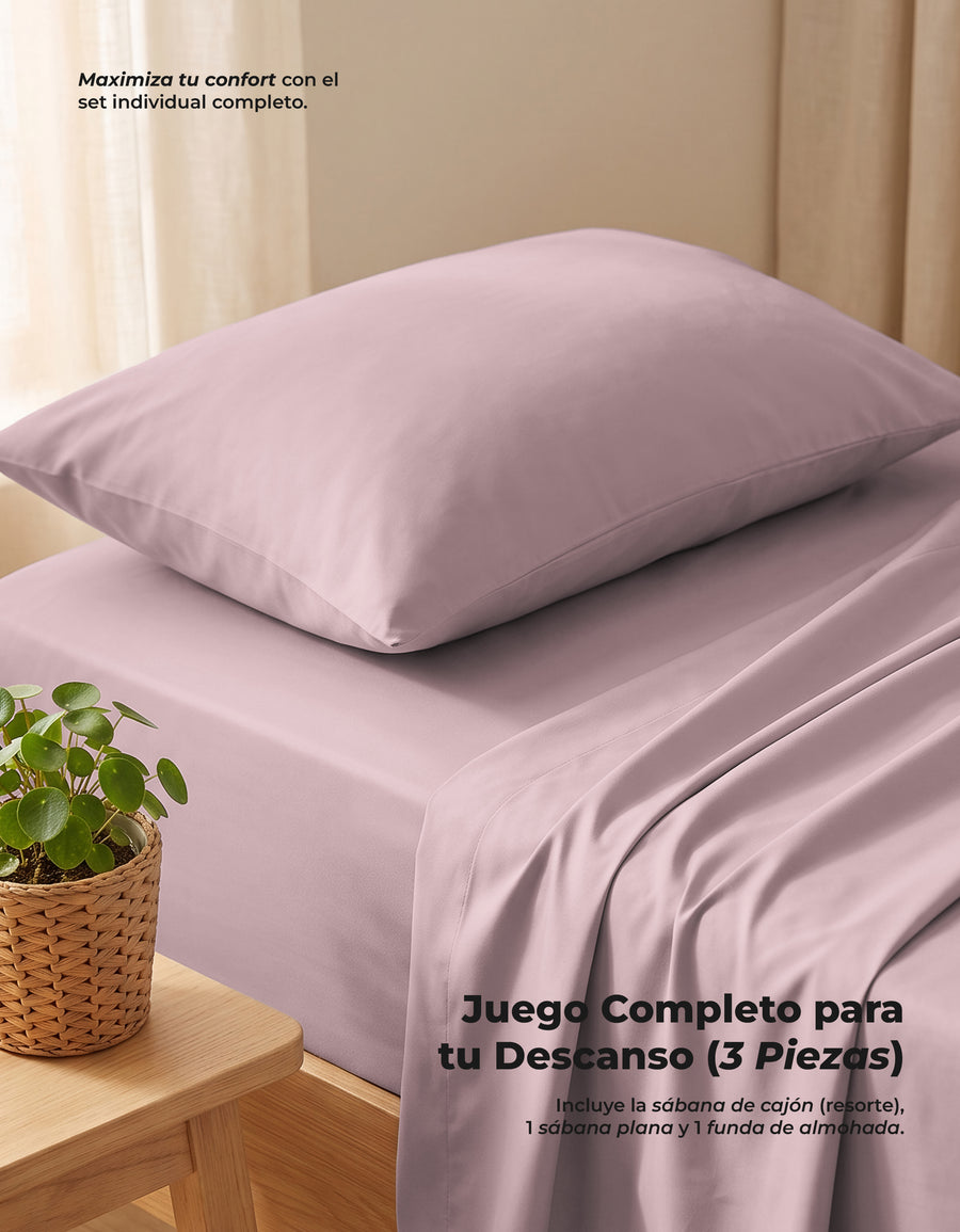 Juego de Sábanas Individual Microfibra 3 Piezas · Sábana de Cajón con Resorte color Rosa