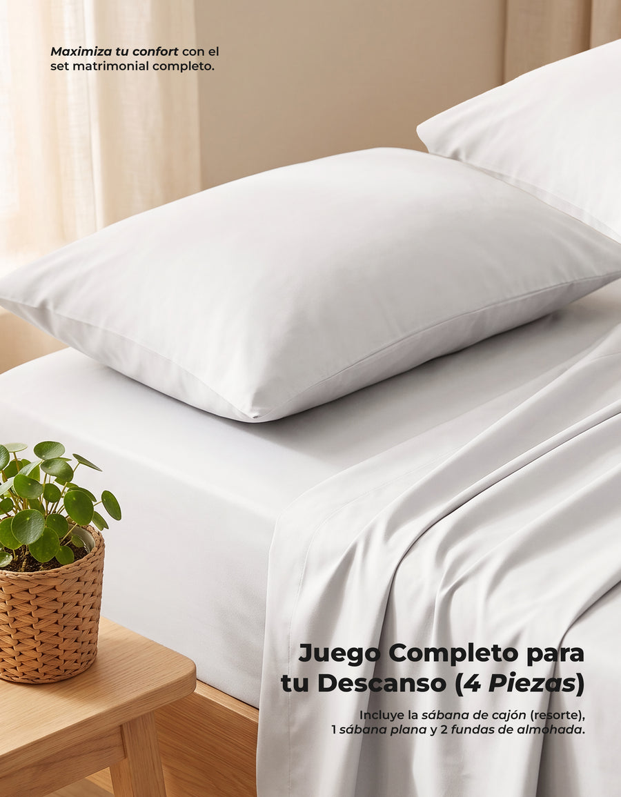 Juego de Sábanas Matrimonial Microfibra · Sábana de Cajón Ajustable color Blanco