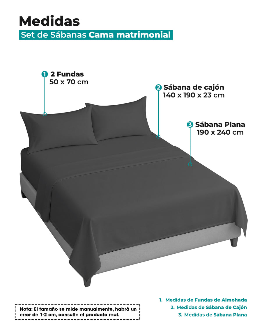 Juego de Sábanas Matrimonial Microfibra · Sábana de Cajón Ajustable color Gris Oxford