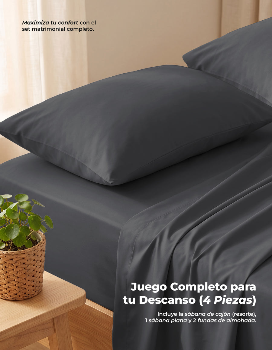 Juego de Sábanas Matrimonial Microfibra · Sábana de Cajón Ajustable color Gris Oxford