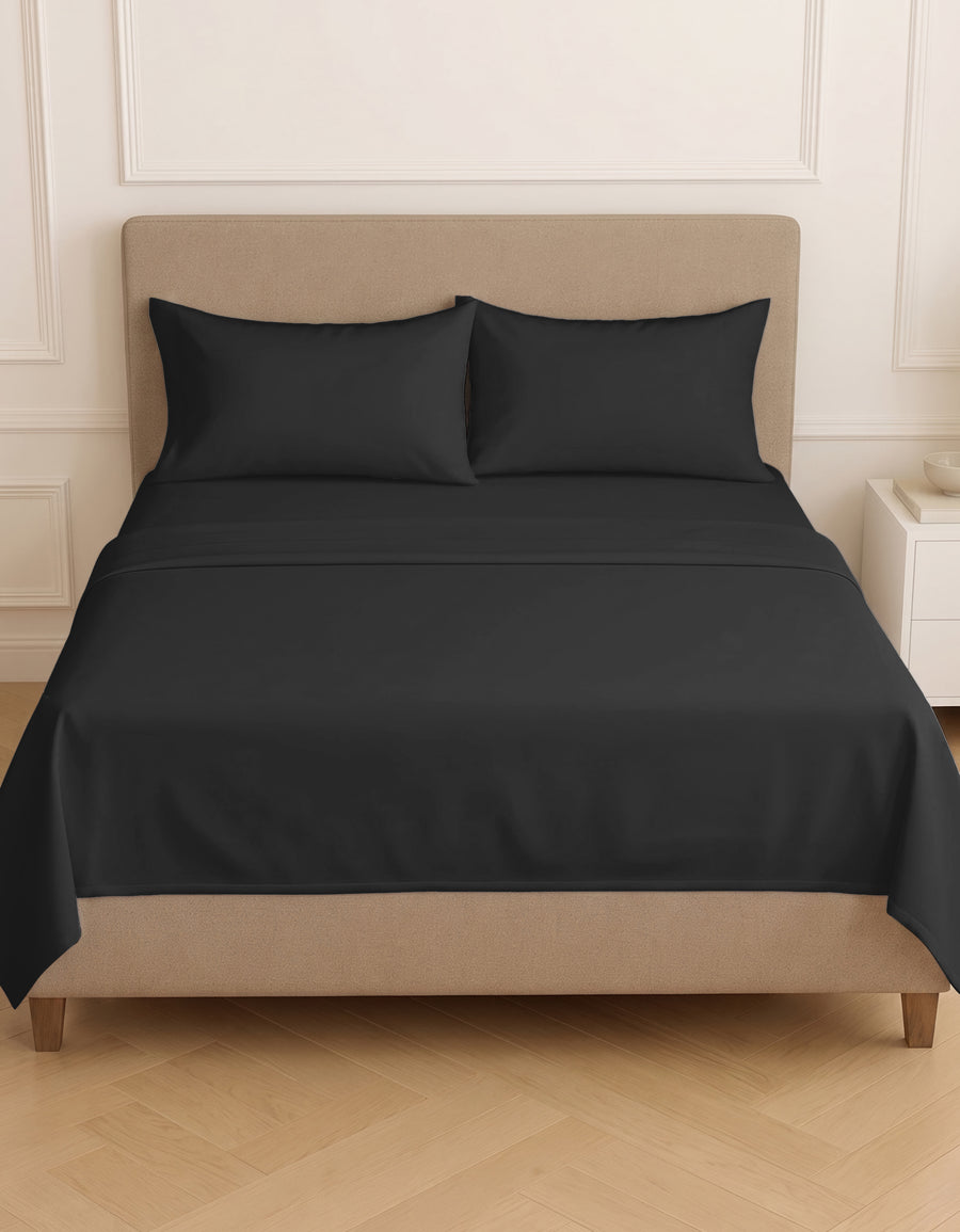 Juego de Sábanas Matrimonial Microfibra · Sábana de Cajón Ajustable color Negro