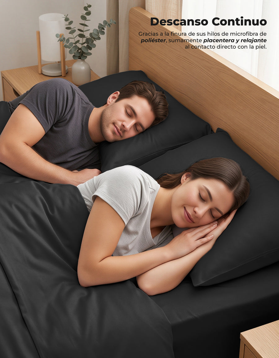 Juego de Sábanas Matrimonial Microfibra · Sábana de Cajón Ajustable color Negro