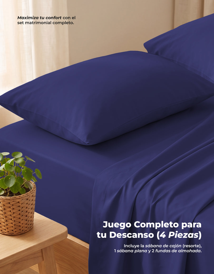 Juego de Sábanas Matrimonial Microfibra · Sábana de Cajón Ajustable color Azul Marino