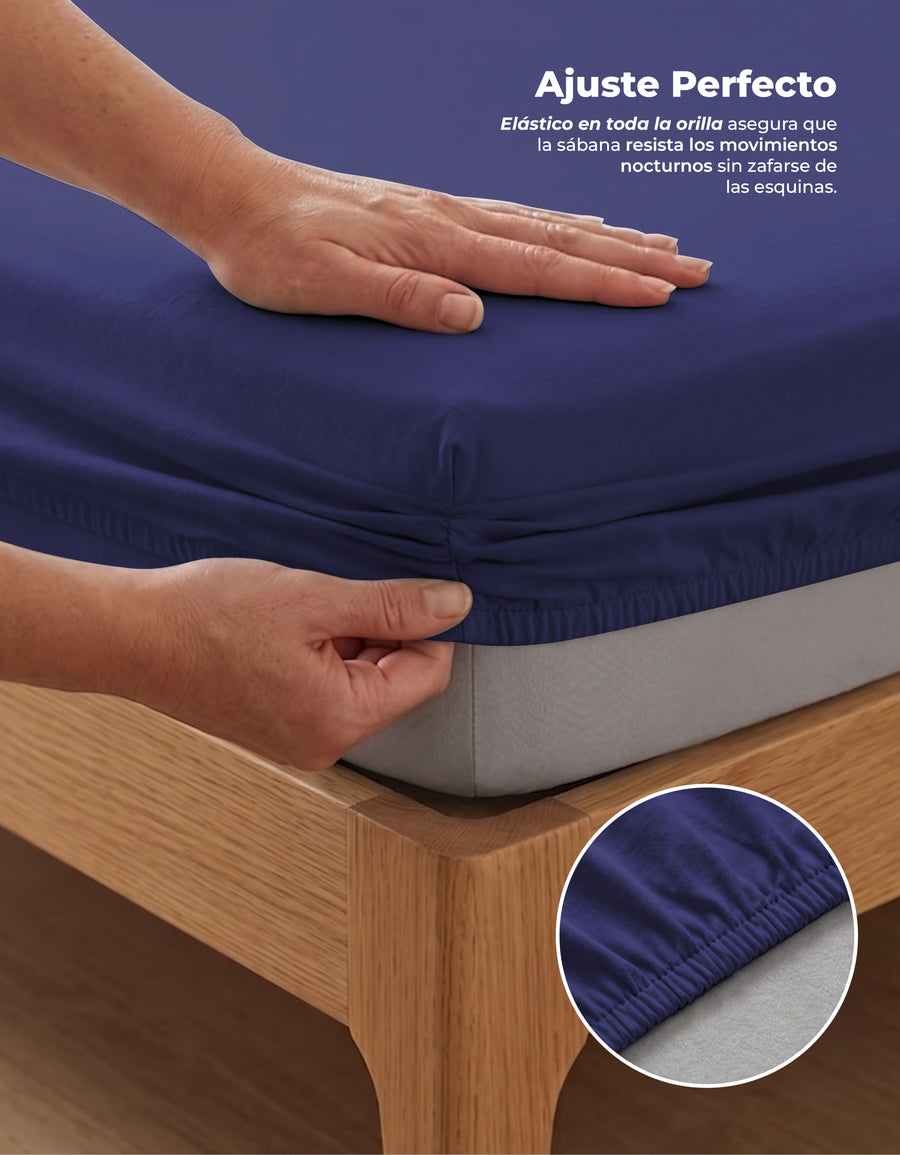 Juego de Sábanas Matrimonial Microfibra · Sábana de Cajón Ajustable color Azul Marino