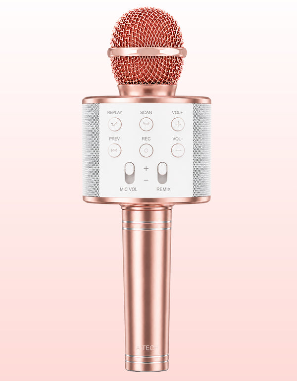 Micrófono Karaoke Bluetooth con Bocina WS858 color Rosa Claro