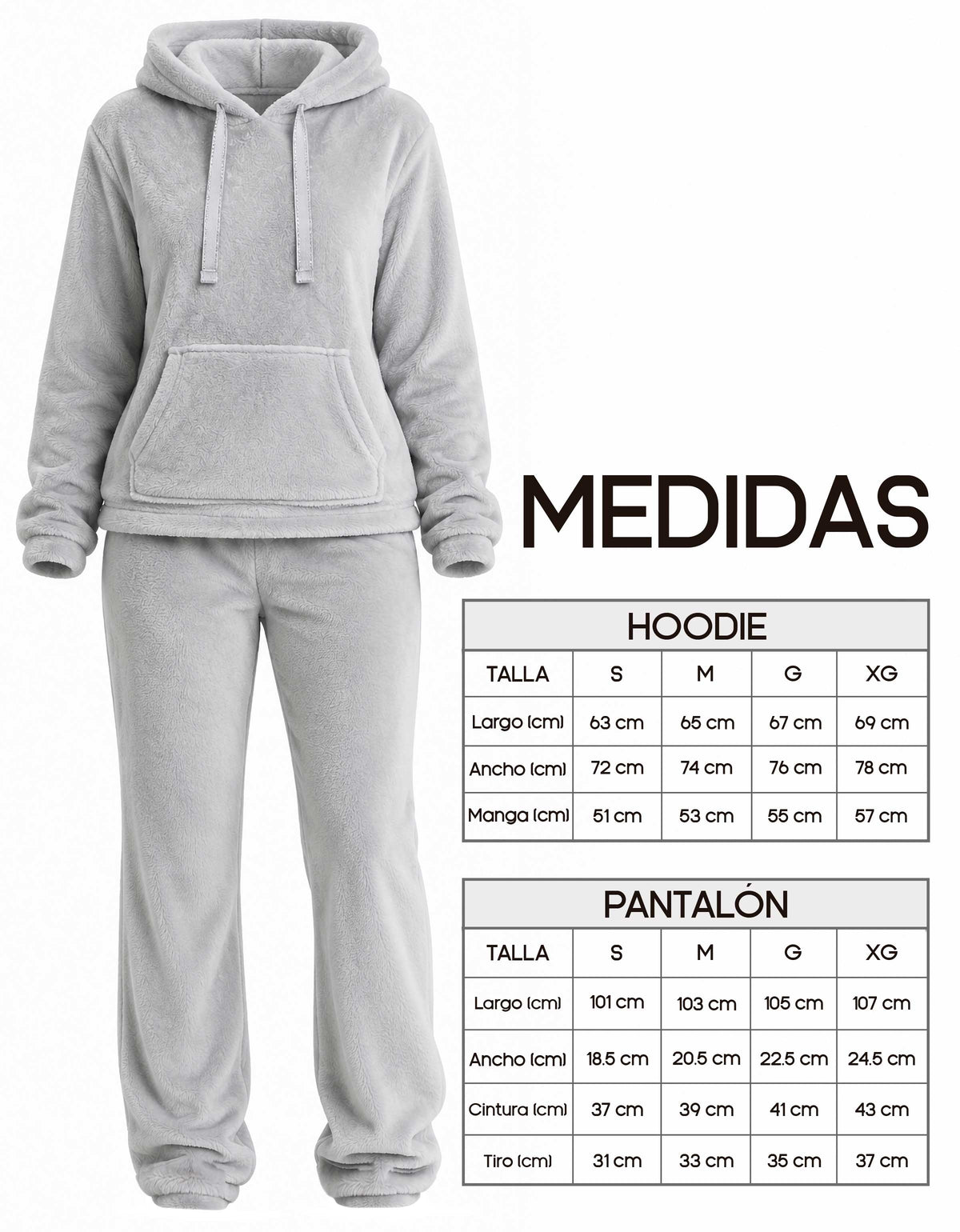 Conjunto de Borrega Mujer con Capucha · Sudadera y Pantalón Afelpado color Gris