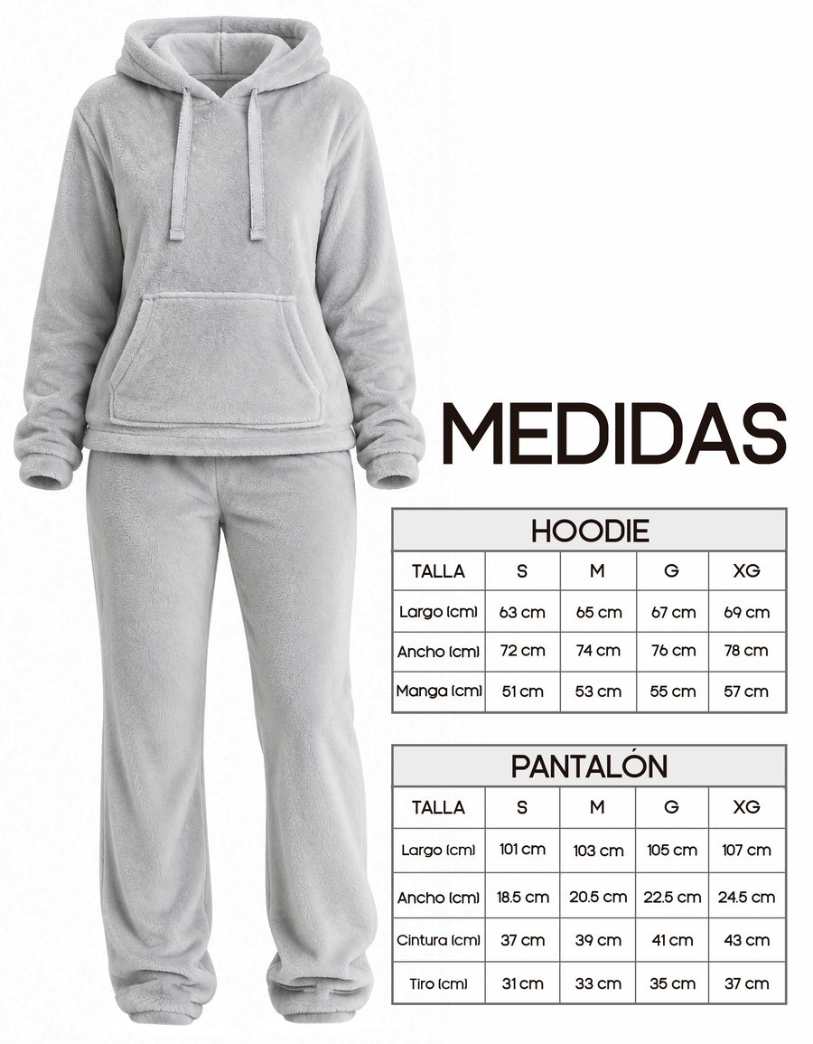 Conjunto de Borrega Mujer con Capucha · Sudadera y Pantalón Afelpado color Gris