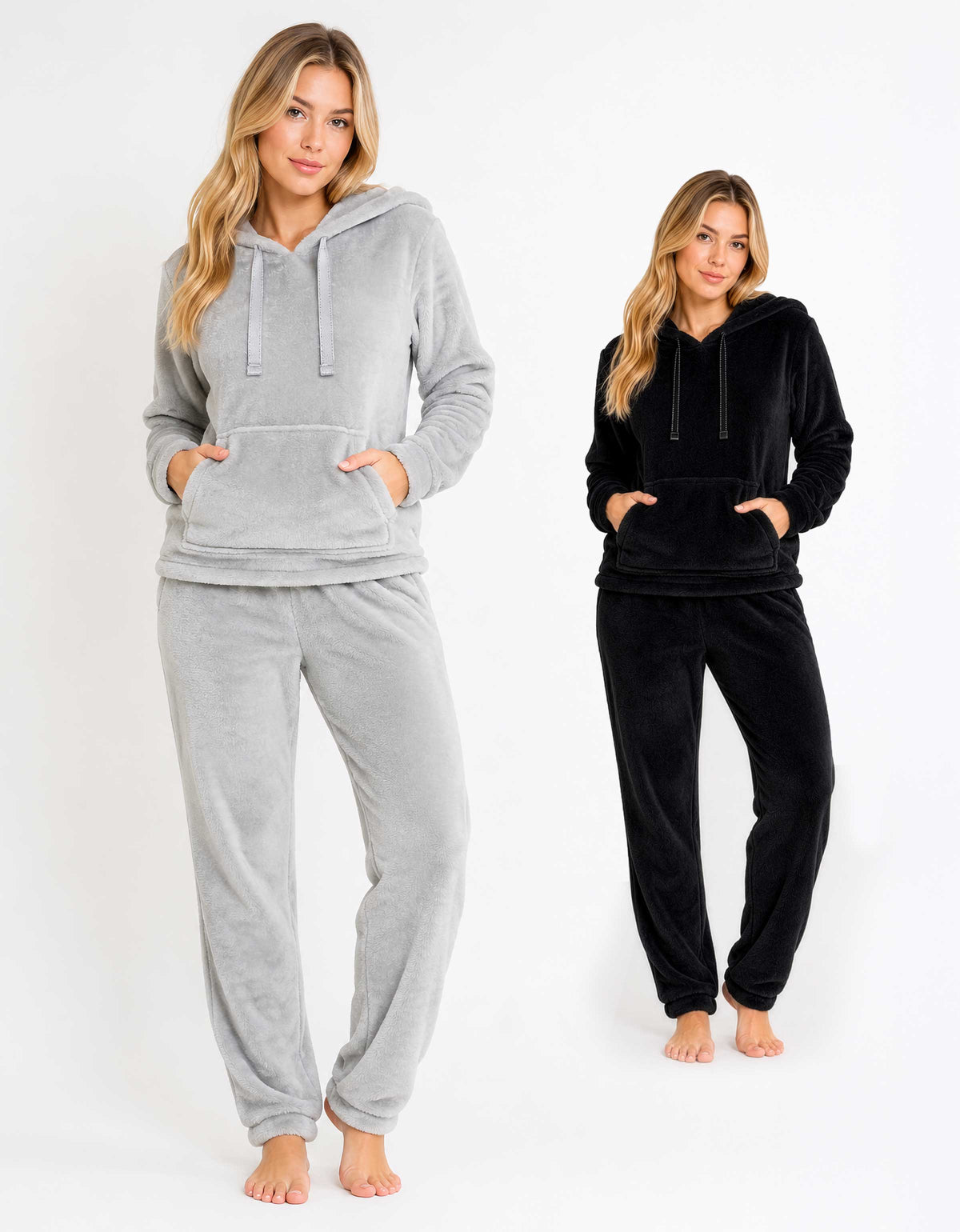 Conjunto de Borrega Mujer con Capucha · Sudadera y Pantalón Afelpado color Gris
