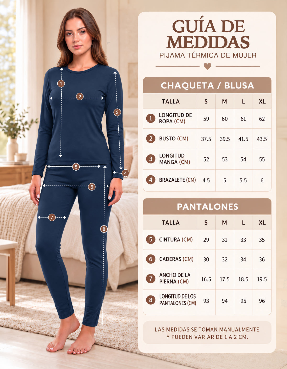 Conjunto Térmico Mujer Primera Capa · Playera Manga Larga y Mallón color Azul Marino