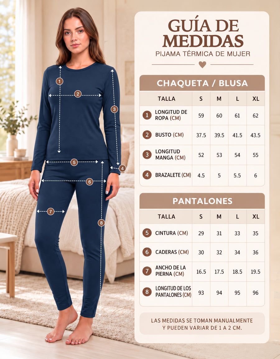 Conjunto Térmico Mujer Primera Capa · Playera Manga Larga y Mallón color Azul Marino