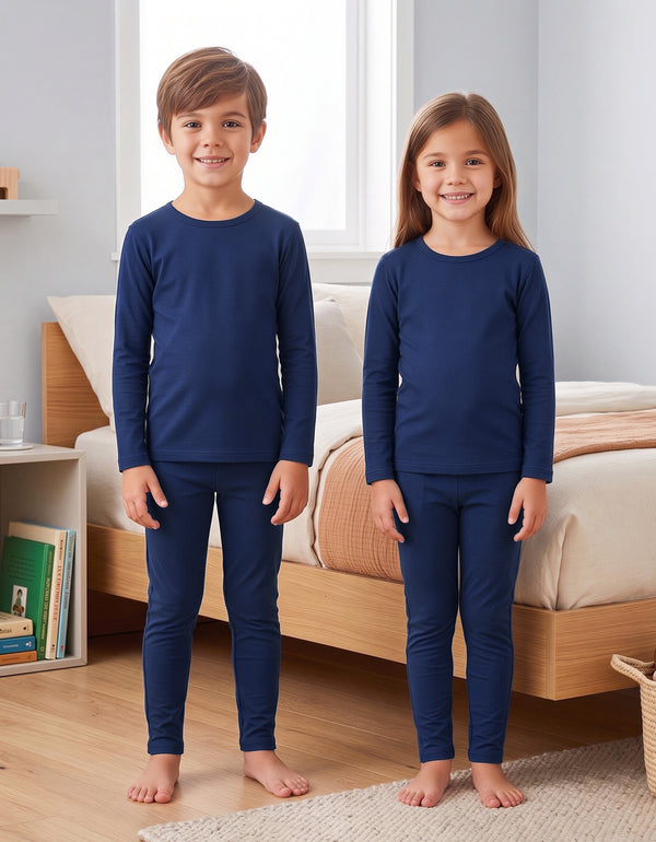Conjunto Térmico Niños Primera Capa · Playera Manga Larga y Pantalón color Azul Marino