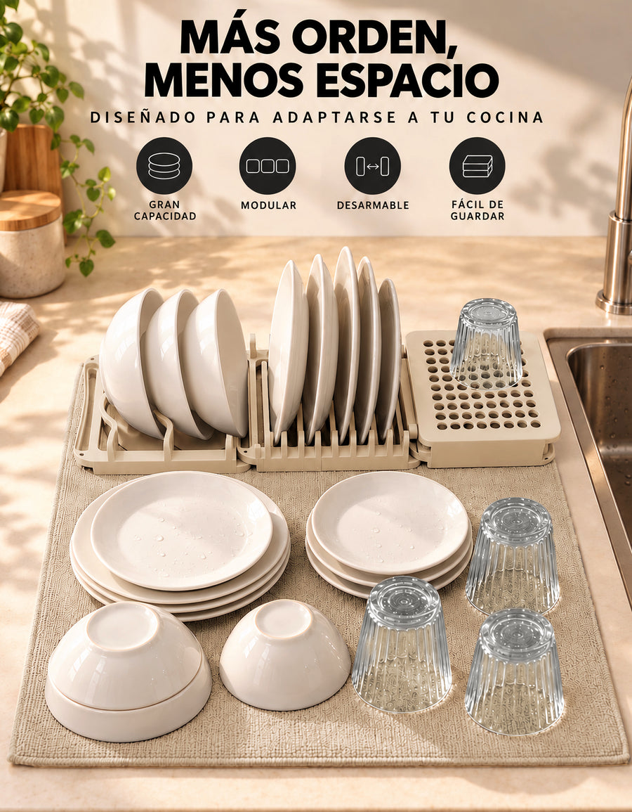 Escurridor de Platos 3 Secciones con Tapete de Secado 40 × 50 cm color Beige