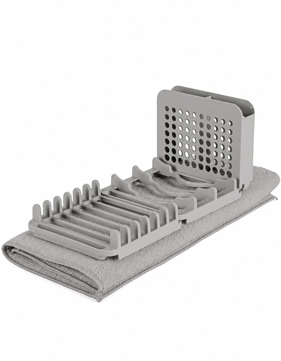 Escurridor de Platos 3 Secciones con Tapete de Secado 40 × 50 cm color Gris