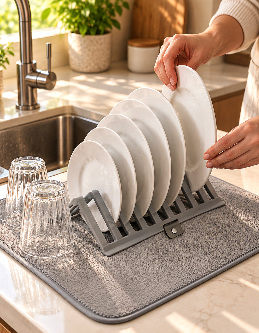 Escurridor de Platos Plegable con Tapete de Secado 35.5 × 46 cm · Gris