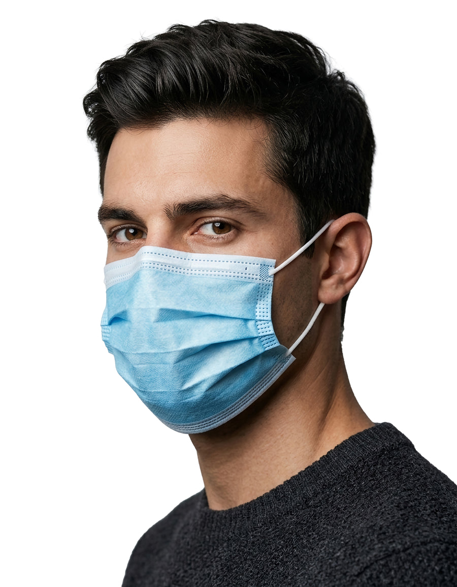 Cubrebocas Desechable 50 Piezas · Polipropileno · Clip Nasal Flexible color Azul