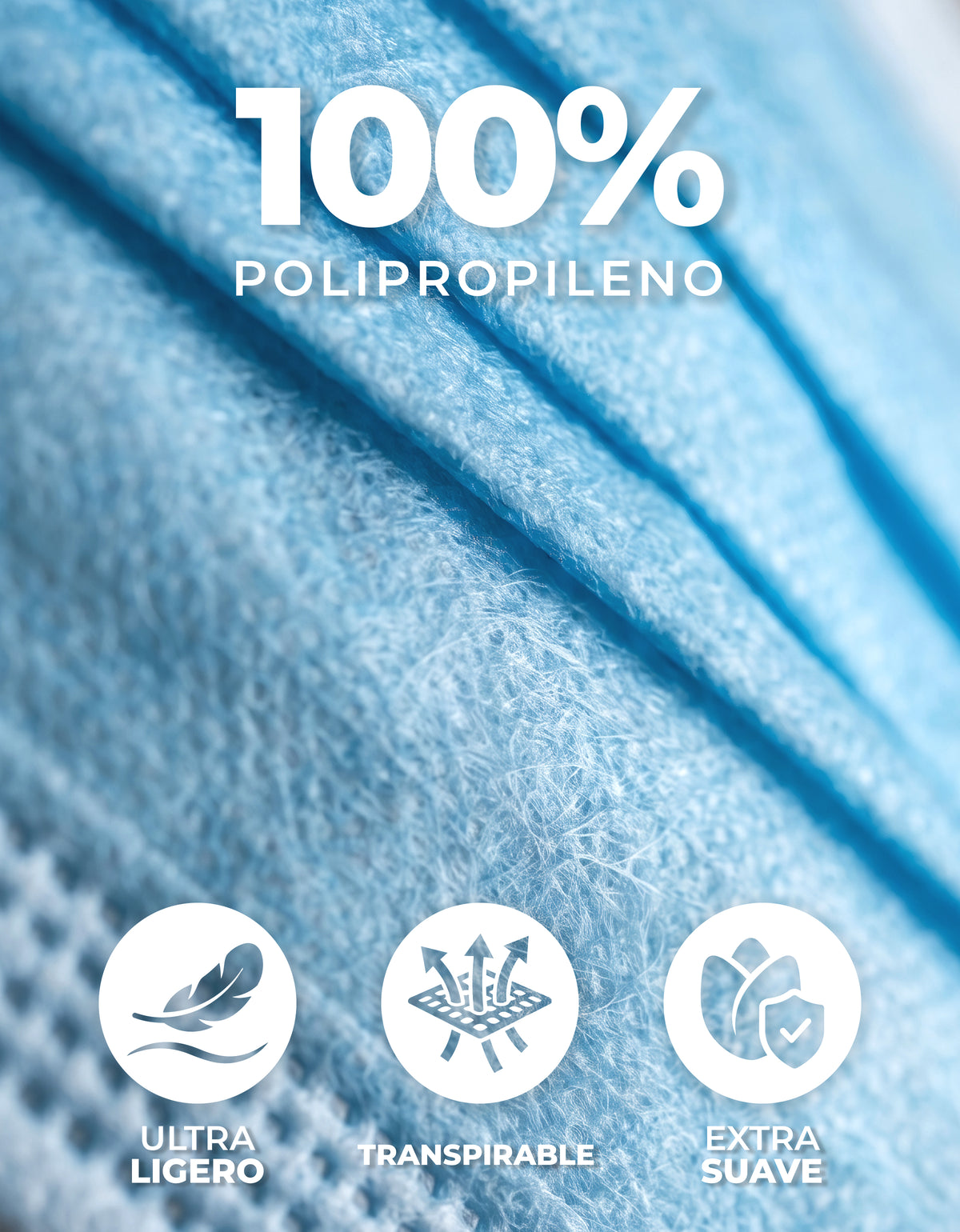 Cubrebocas Desechable 50 Piezas · Polipropileno · Clip Nasal Flexible color Azul