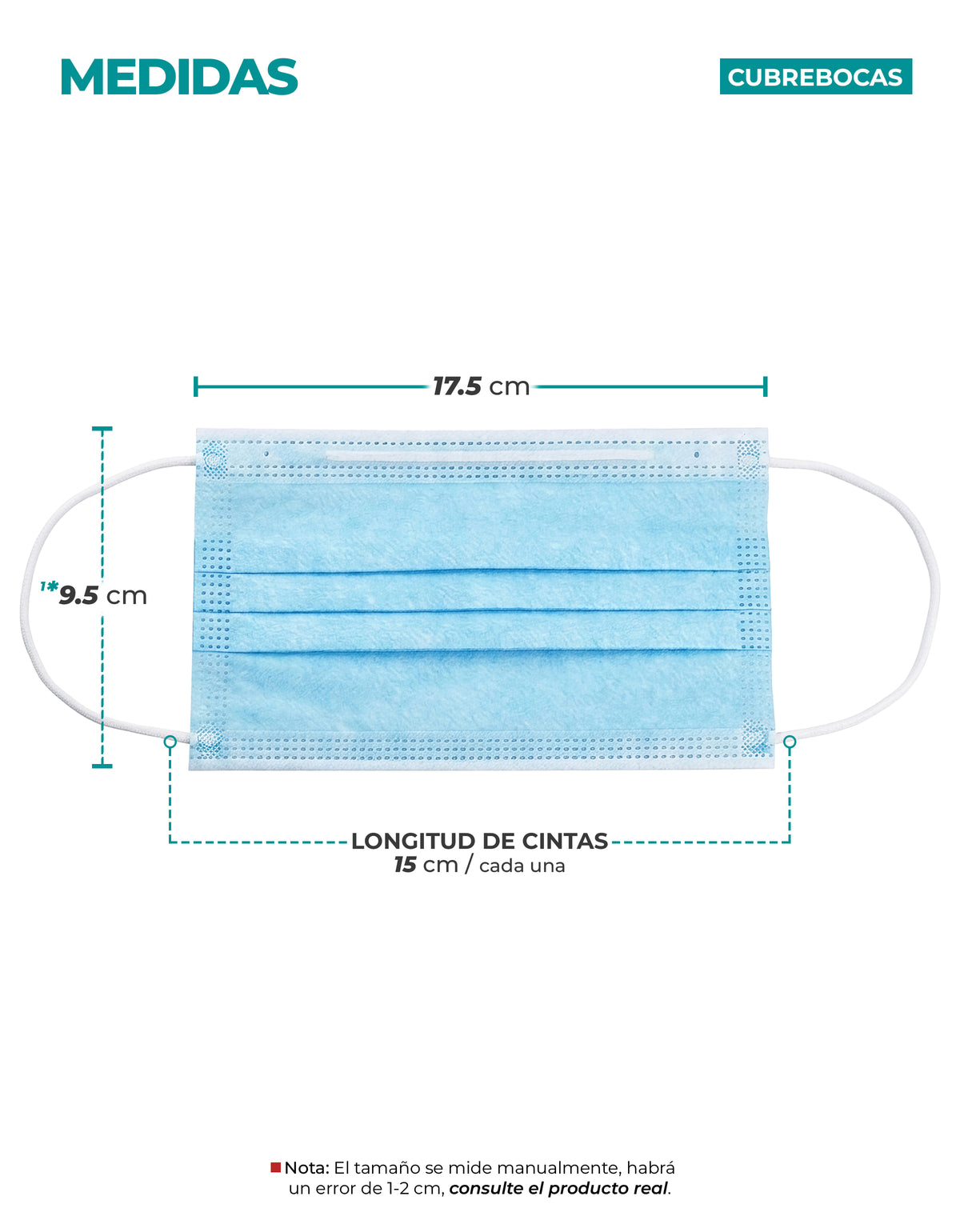 Cubrebocas Desechable 50 Piezas · Polipropileno · Clip Nasal Flexible color Azul