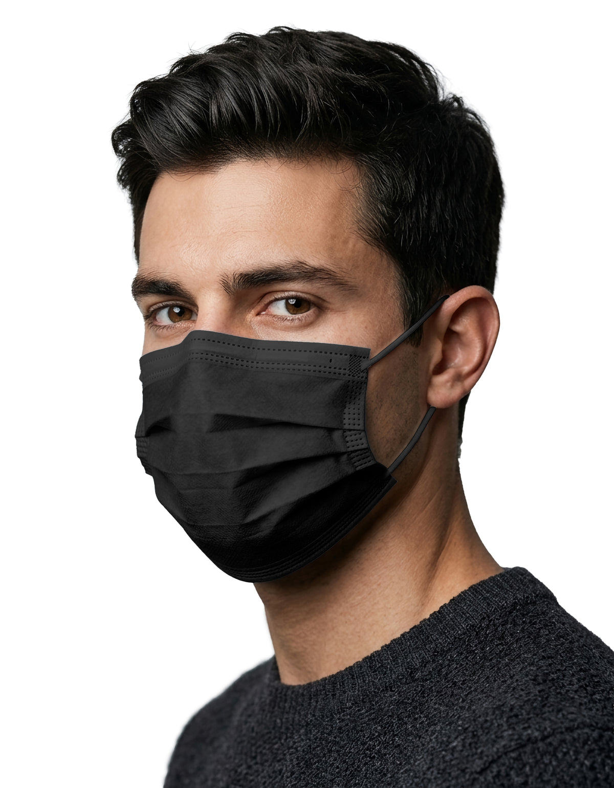 Cubrebocas Desechable 50 Piezas · Polipropileno · Clip Nasal Flexible color Negro