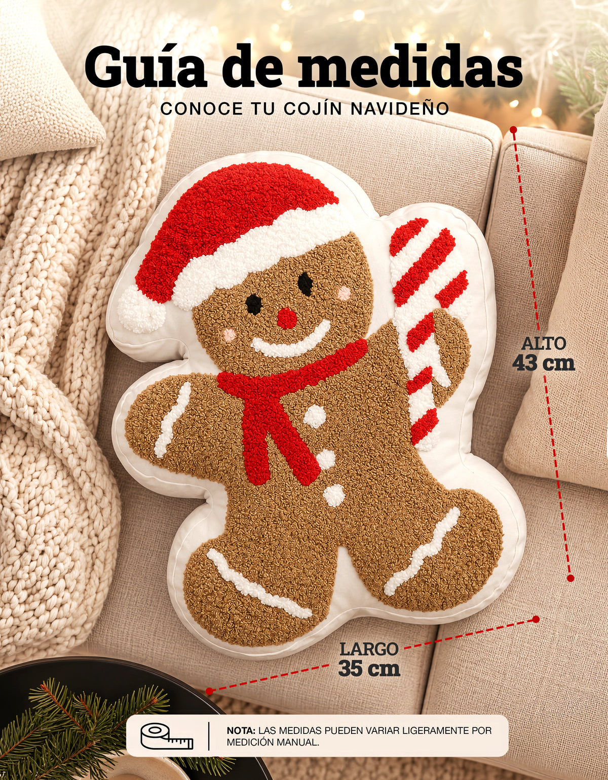 Cojín Navideño diseño Galleta de jengibre