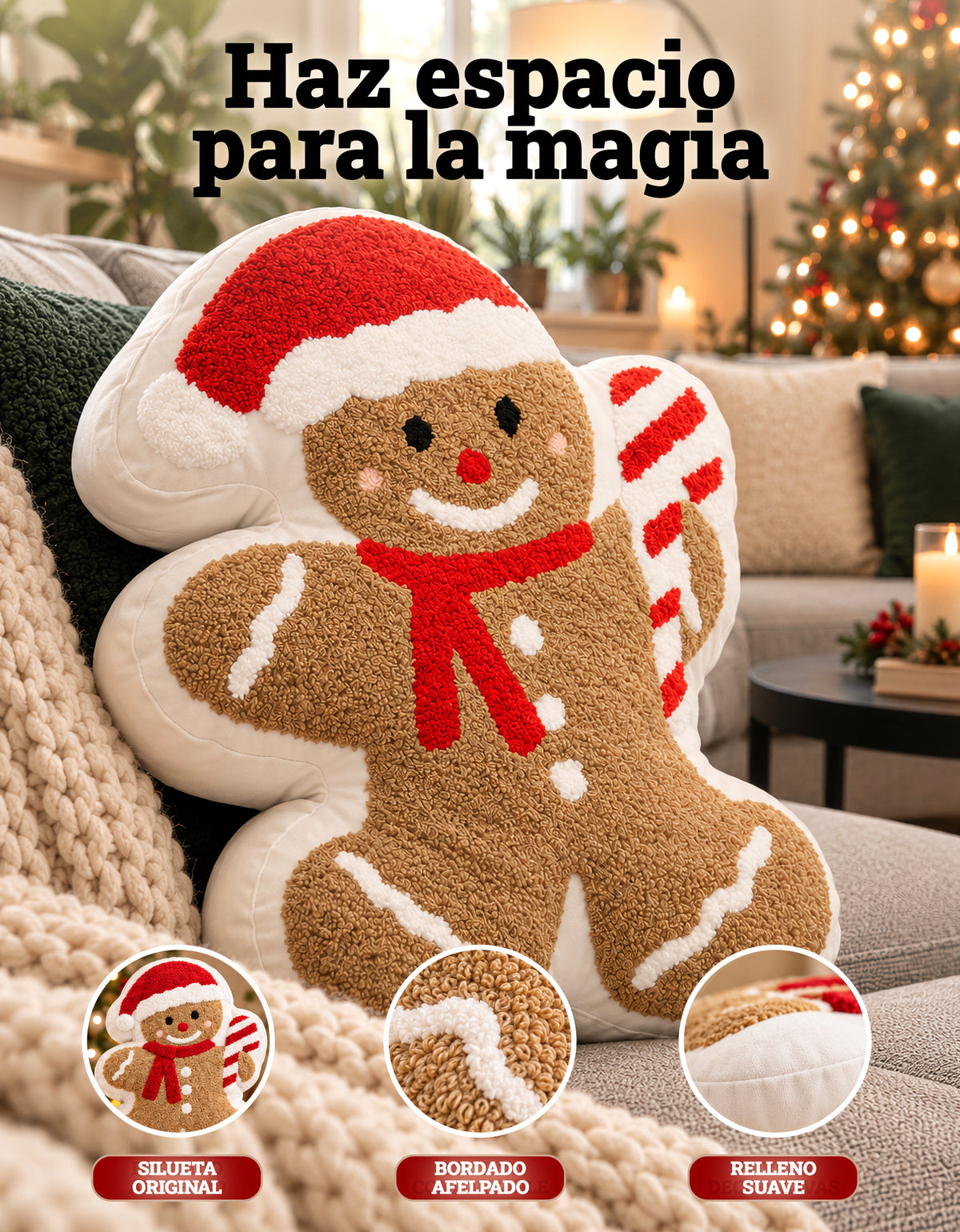 Cojín Navideño diseño Galleta de jengibre