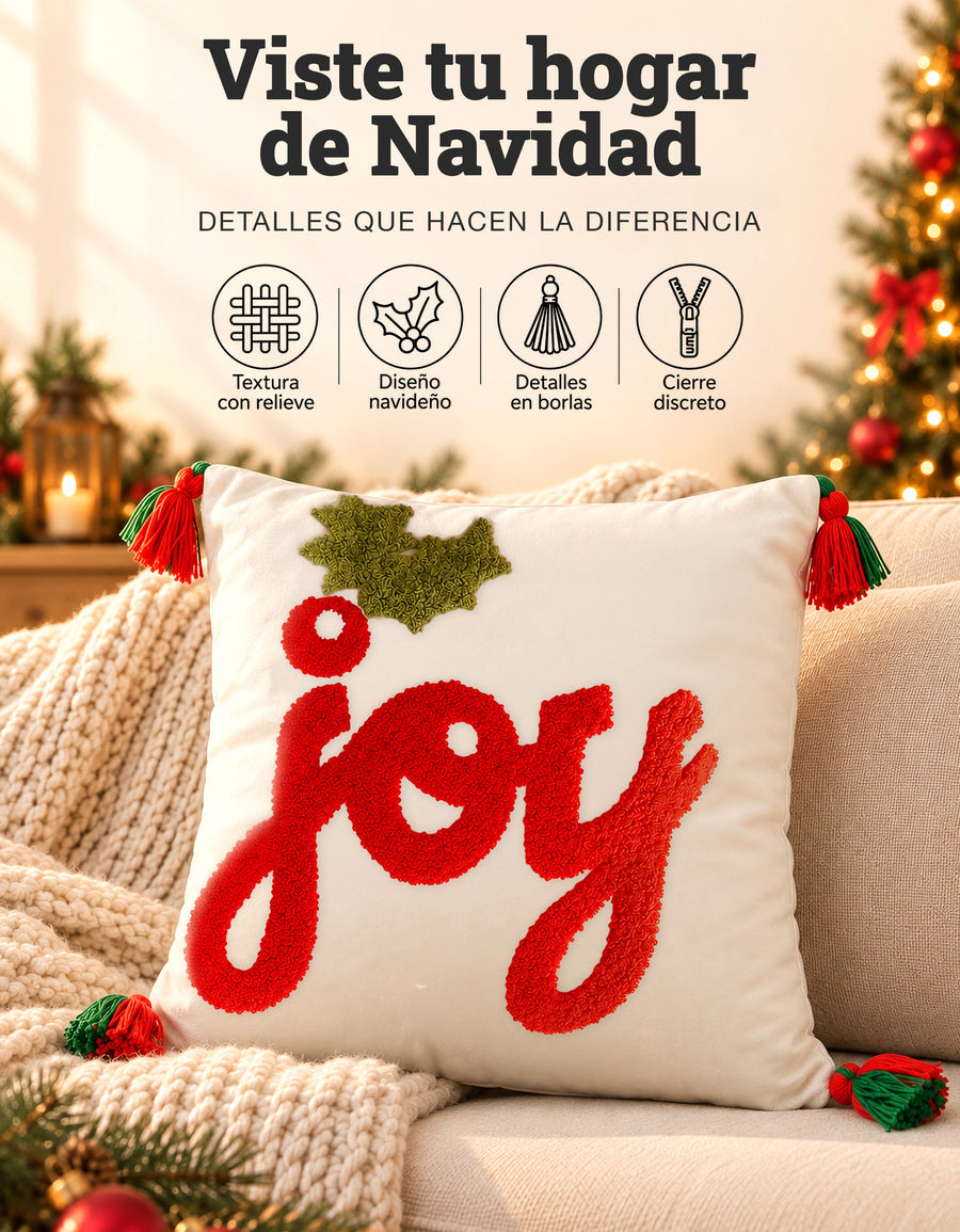 Cojín Navideño diseño JOY con pompones