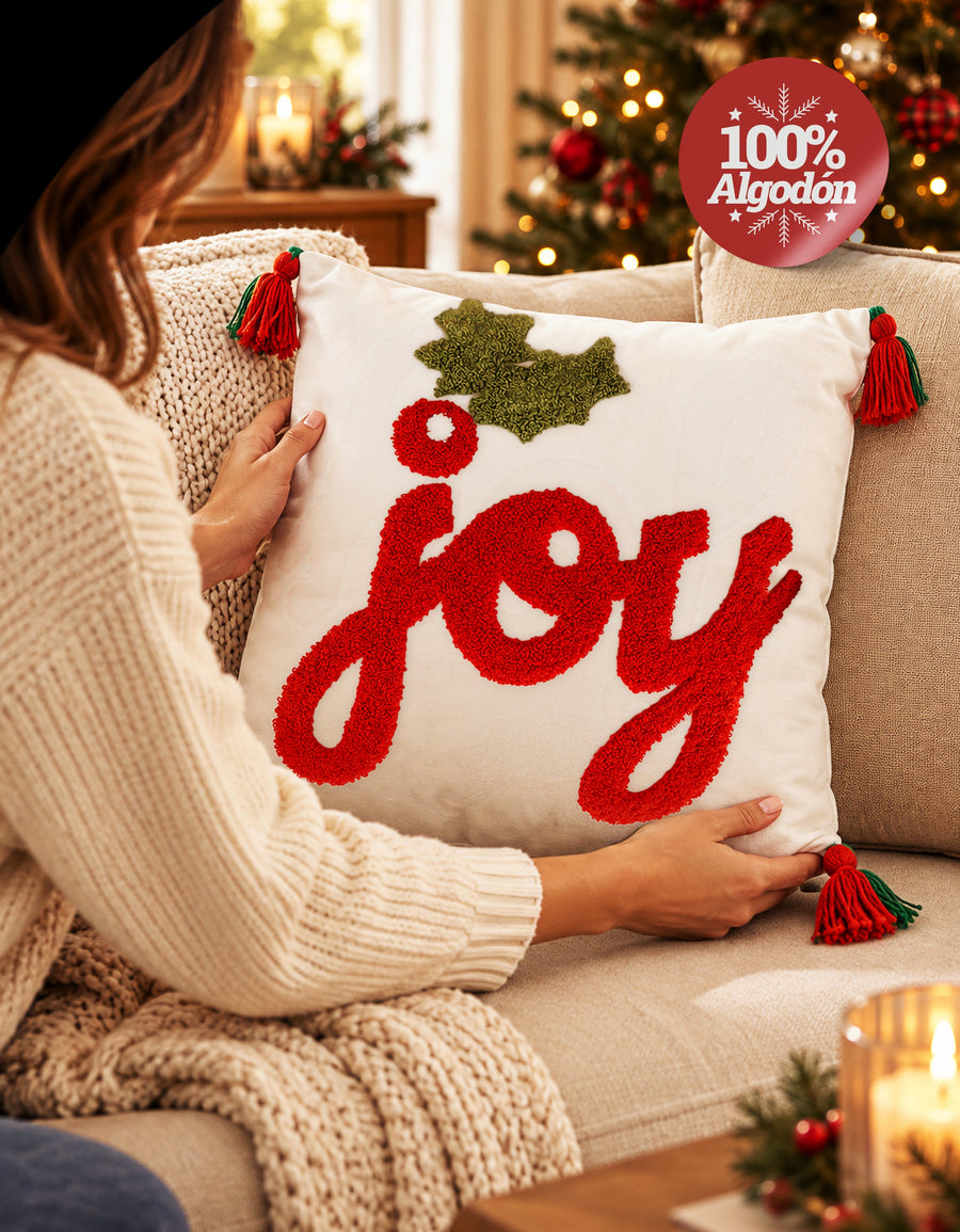 Cojín Navideño diseño JOY con pompones