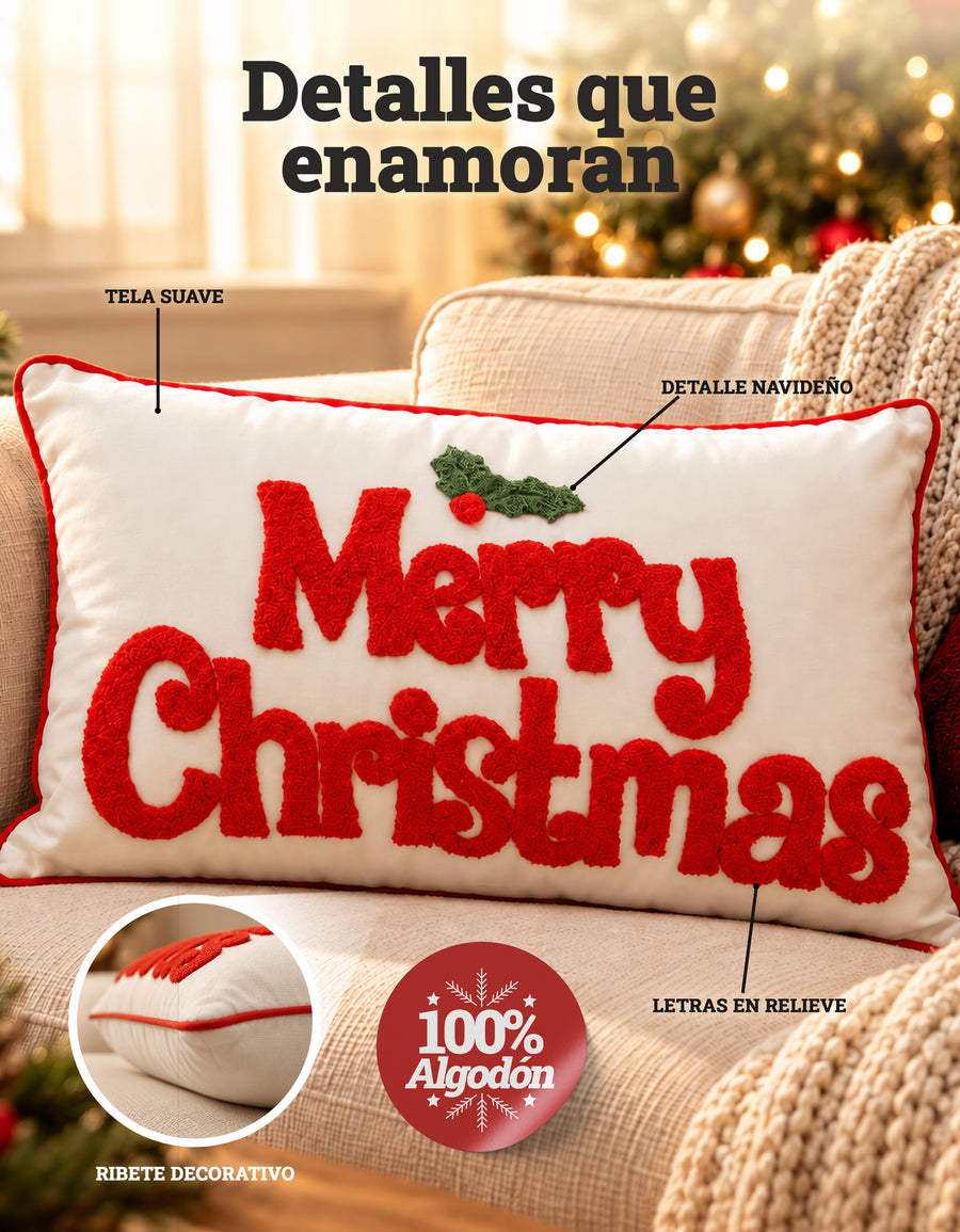 Cojín Navideño Merry Christmas Rectangular con Relleno 30 × 50 cm · Decoración de Navidad