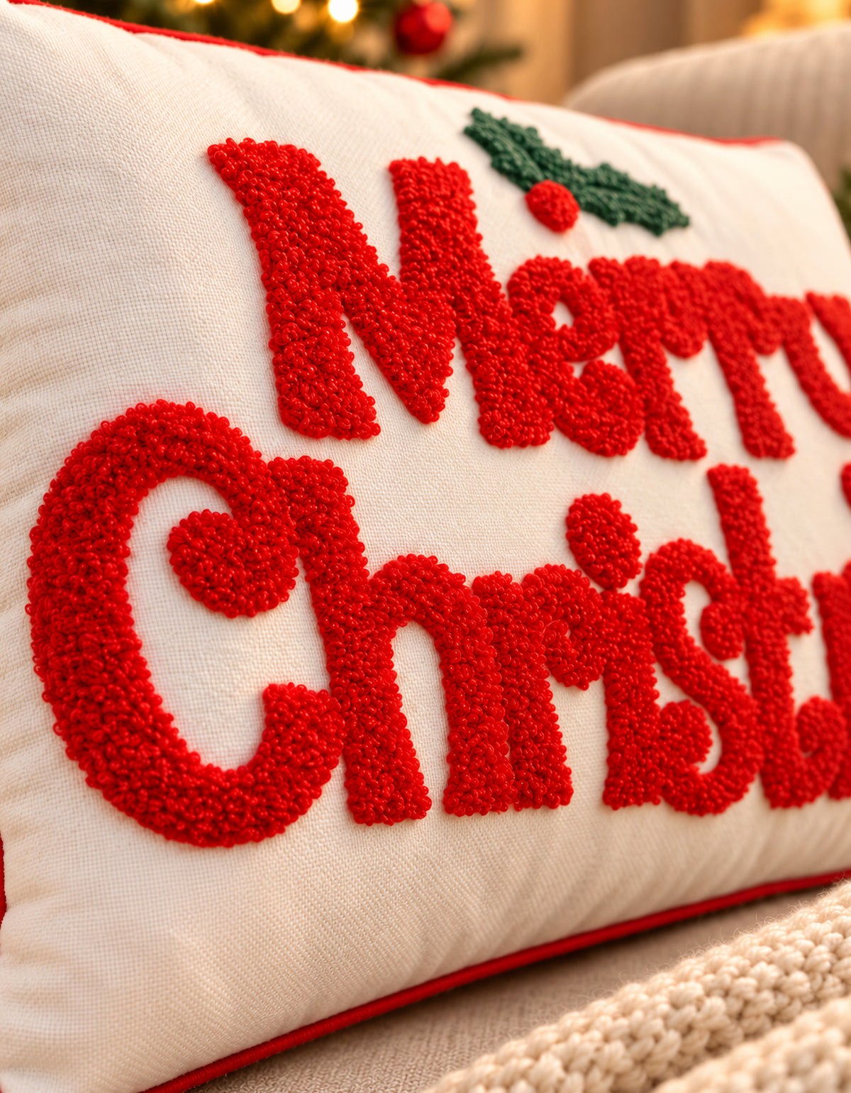 Cojín Navideño Merry Christmas Rectangular con Relleno 30 × 50 cm · Decoración de Navidad