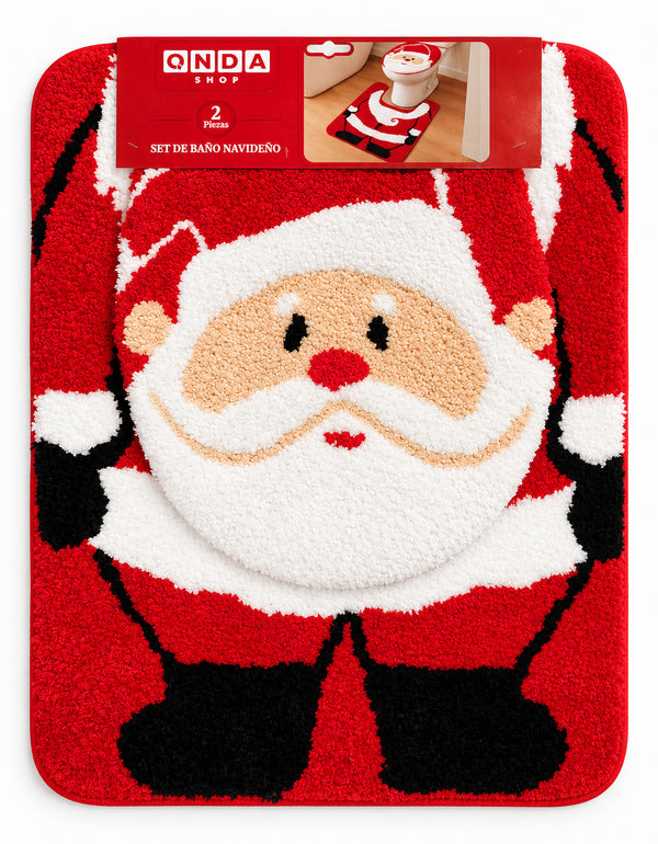 Set de Baño Navideño Santa Claus 2 Piezas · Tapete y Cubierta para Tapa de Inodoro