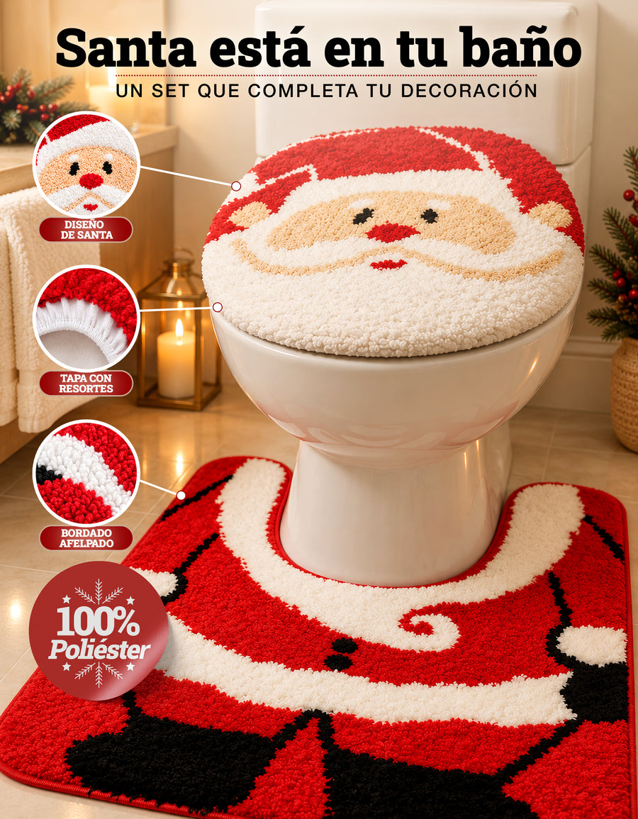 Set de Baño Navideño Santa Claus 2 Piezas · Tapete y Cubierta para Tapa de Inodoro