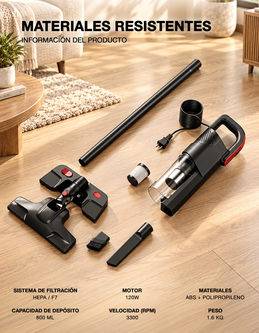 Aspiradora Vertical 2 en 1 de Mano con Filtro HEPA · 120 W · Cable 5 m