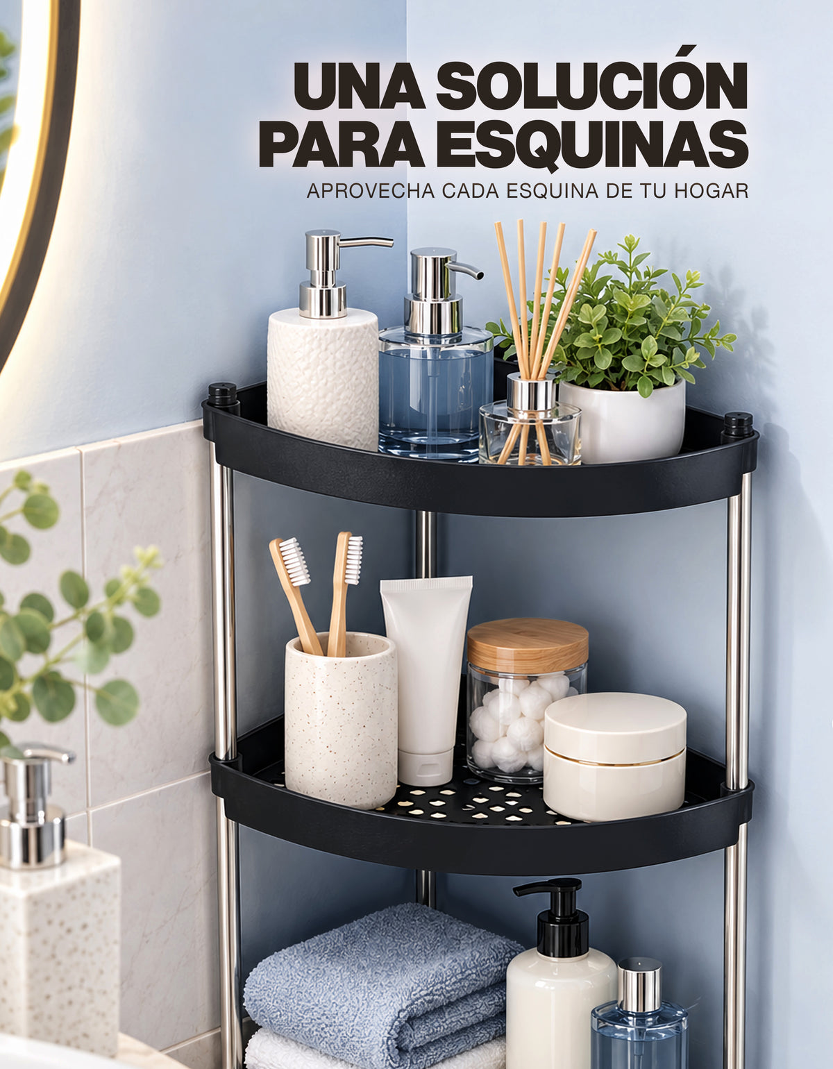 Repisa Esquinera de 3 Niveles · Negra