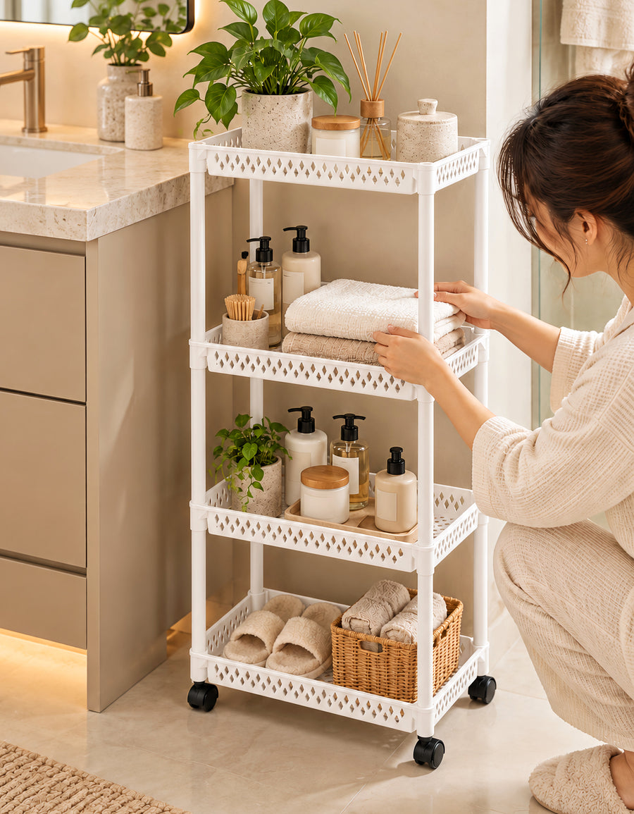 Carrito Organizador de 4 Niveles con Ruedas para Cocina color Blanco