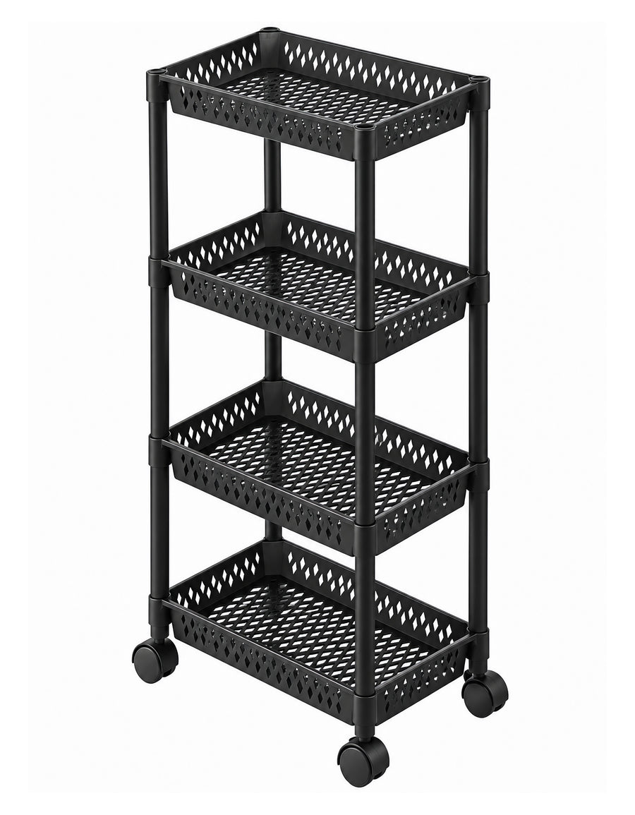 Carrito Organizador de 4 Niveles con Ruedas para Cocina color Negro