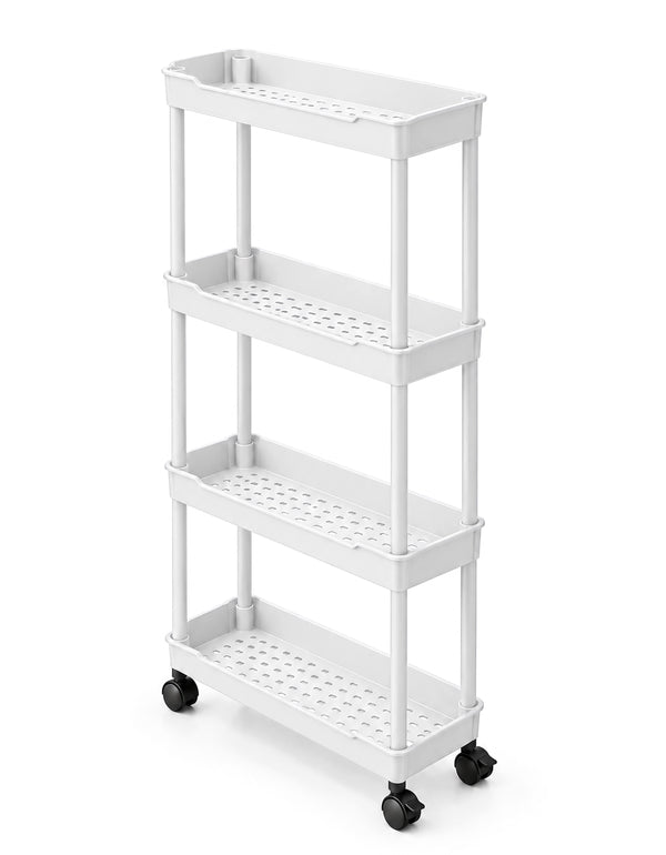Carrito Organizador Delgado de 4 Niveles con Ruedas color Blanco