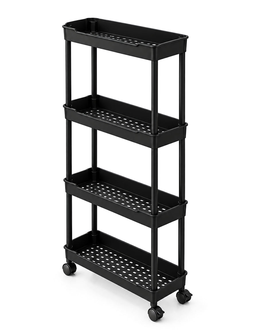 Carrito Organizador Delgado de 4 Niveles con Ruedas color Negro