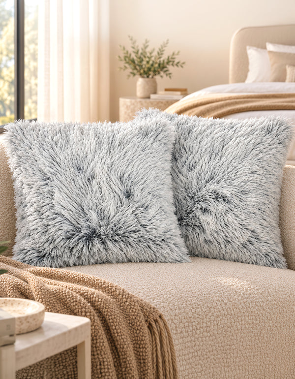 Cojines Decorativos Peludos 45 × 45 cm · Paquete de 2 · Gris Claro