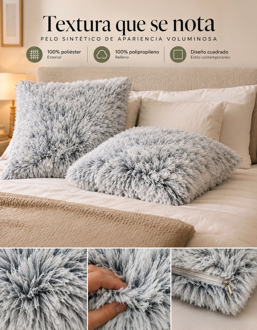 Cojines Decorativos Peludos 45 × 45 cm · Paquete de 2 · Gris Claro