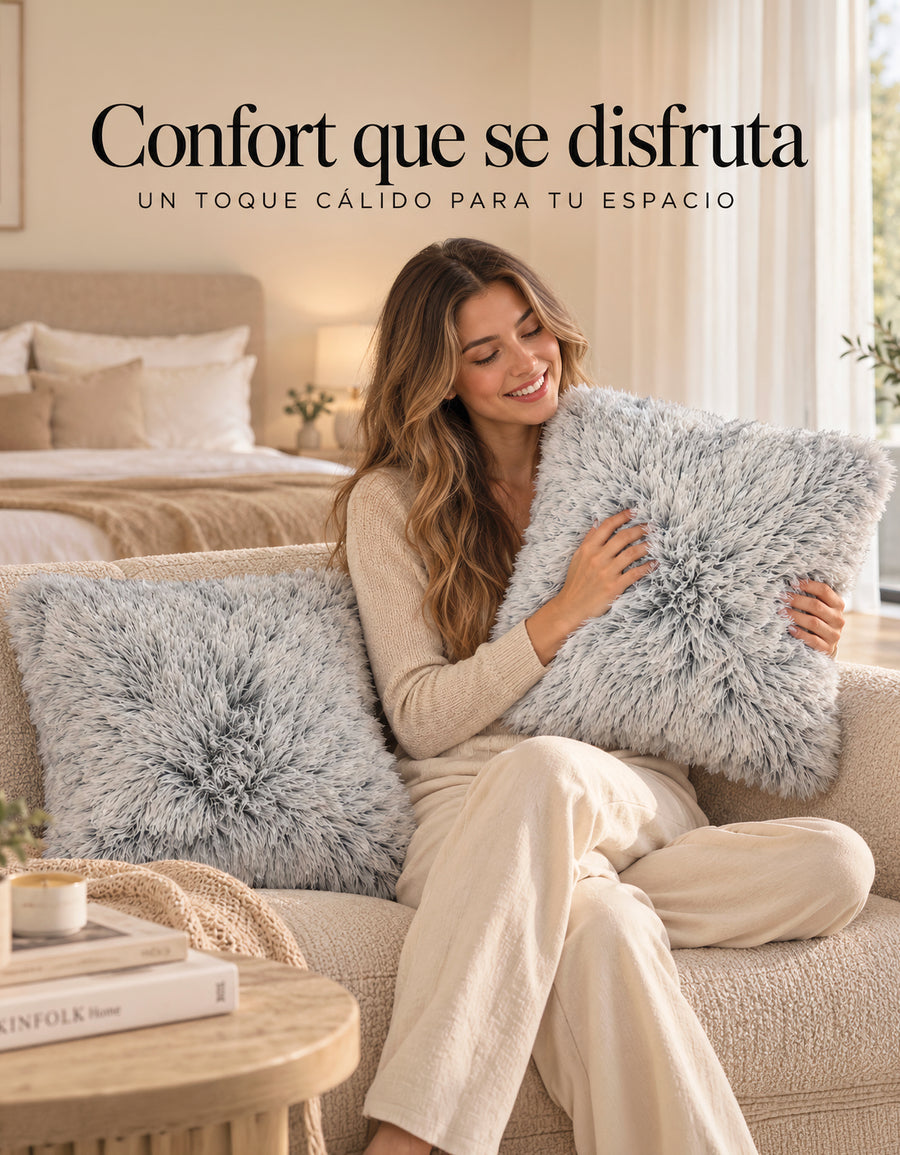Cojines Decorativos Peludos 45 × 45 cm · Paquete de 2 · Gris Claro