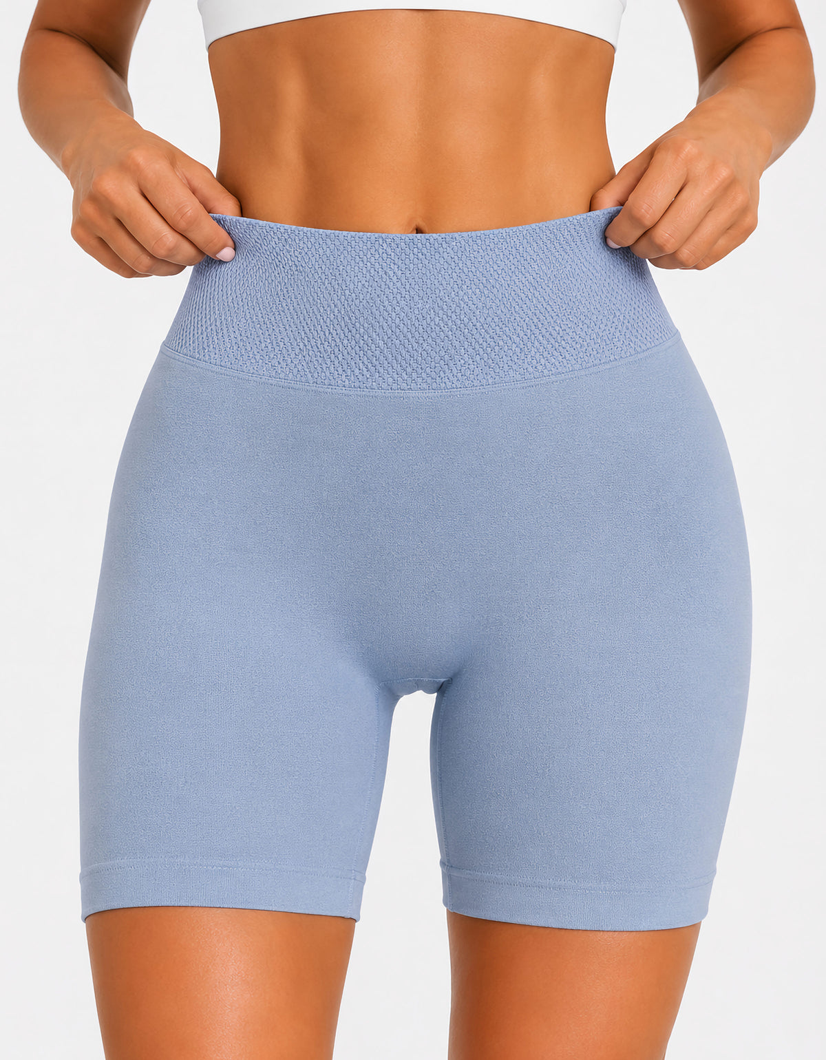 Short Largo Deportivo Mujer tipo Biker · Cintura Alta sin Costuras · Unitalla color Azul Cielo