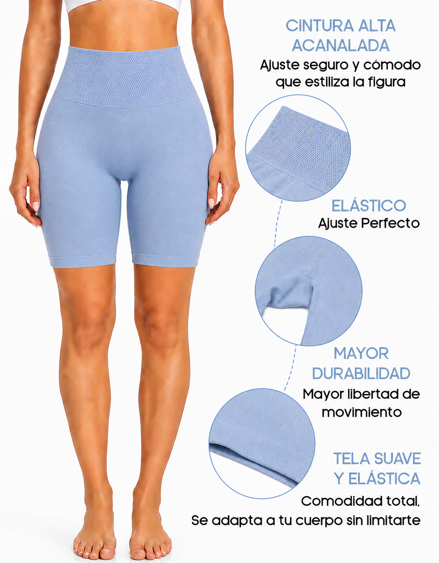 Short Largo Deportivo Mujer tipo Biker · Cintura Alta sin Costuras · Unitalla color Azul Cielo