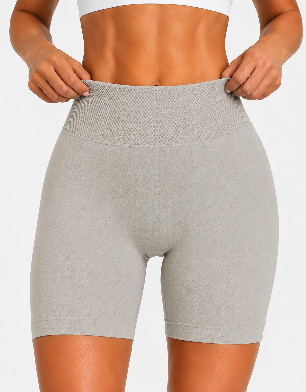 Short Largo Deportivo Mujer tipo Biker · Cintura Alta sin Costuras · Unitalla color Gris Claro