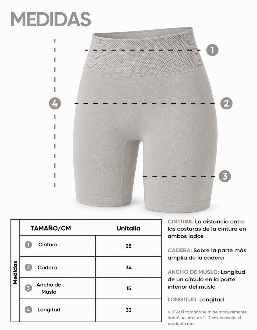 Short Largo Deportivo Mujer tipo Biker · Cintura Alta sin Costuras · Unitalla color Gris Claro