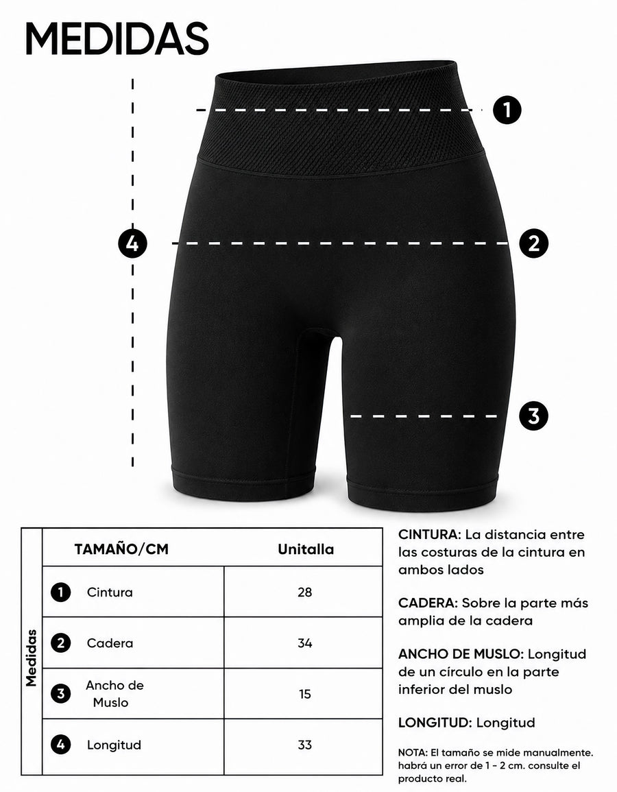Short Largo Deportivo Mujer tipo Biker · Cintura Alta sin Costuras · Unitalla color Negro