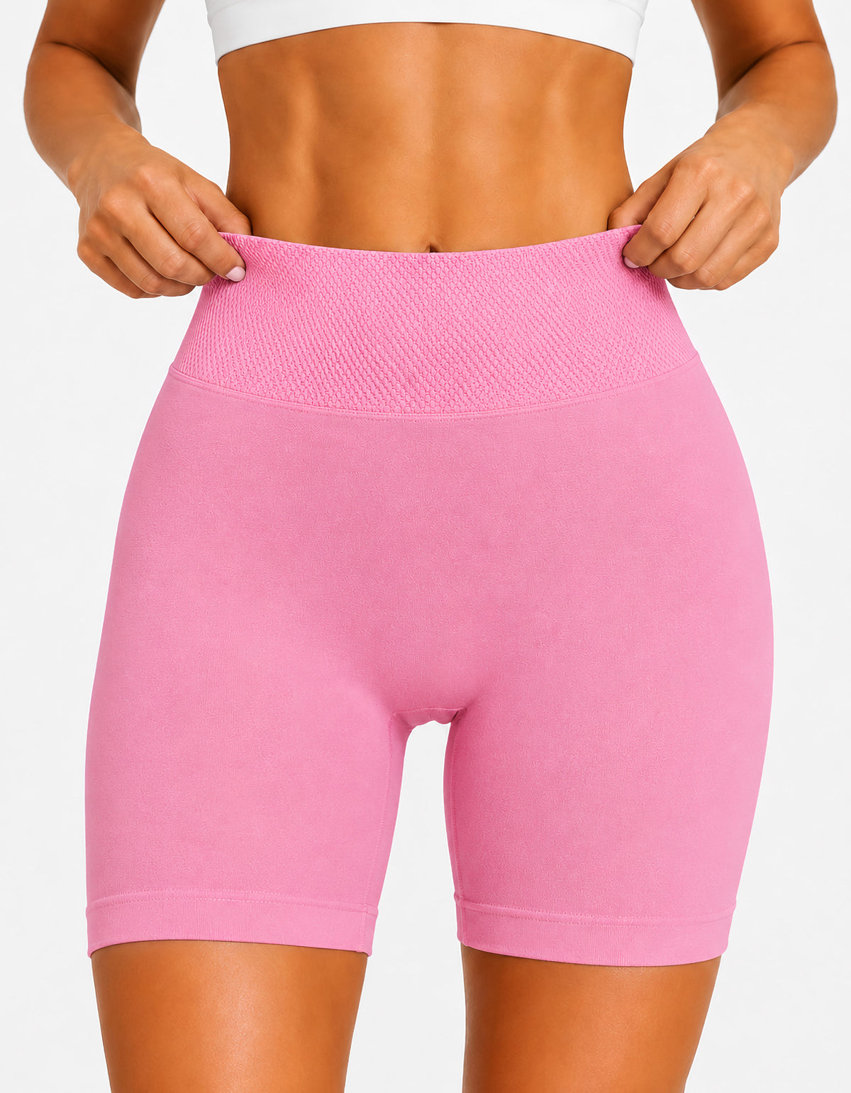 Short Largo Deportivo Mujer tipo Biker · Cintura Alta sin Costuras · Unitalla color Rosa Claro