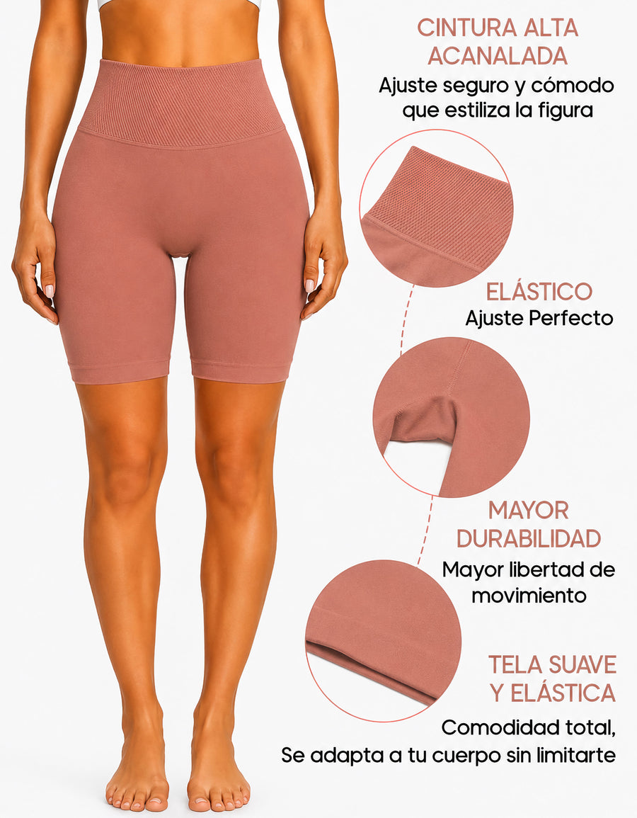 Short Largo Deportivo Mujer tipo Biker · Cintura Alta sin Costuras · Unitalla color Rosa Oscuro